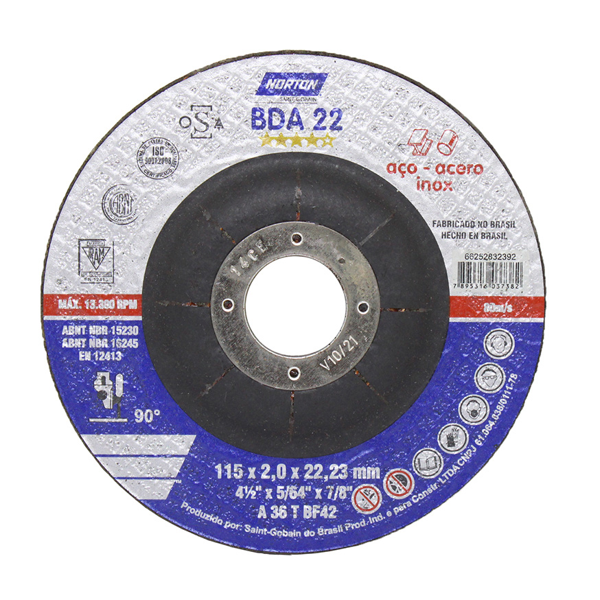 Disco de corte 4.1/2 a&ccedil;o inox BDA22 - NORTON