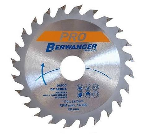  Disco serra madeira PRO 24 dentes 110 x 22 mm - BERWANGER